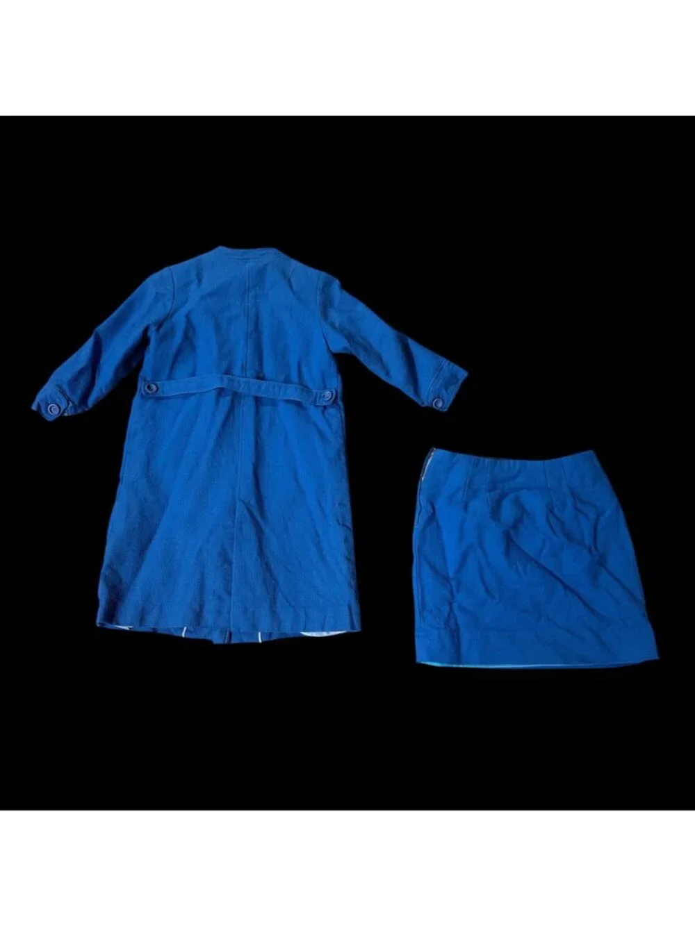 Vintage Blue Skirt Jacket Suit Set Handmade Mid Century Button Up Retro Fashion